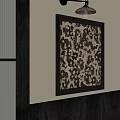 Abstract Painting Hanging On Light Colored Wall In Black Frame With Irregular Black White Patterns 3d model