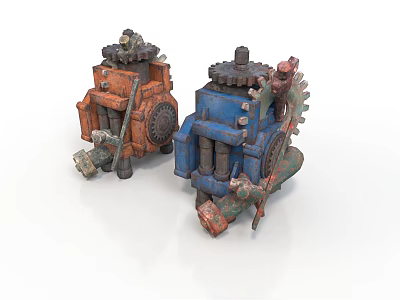 Steampunk mechanical device gear machinery industrial machinery retro mechanical gear device corrosion mechanical arm gear transmission metal component 3d model