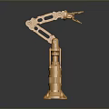 Shiny Golden Robotic Arm 3D Rendered with Mechanical Joints and Base