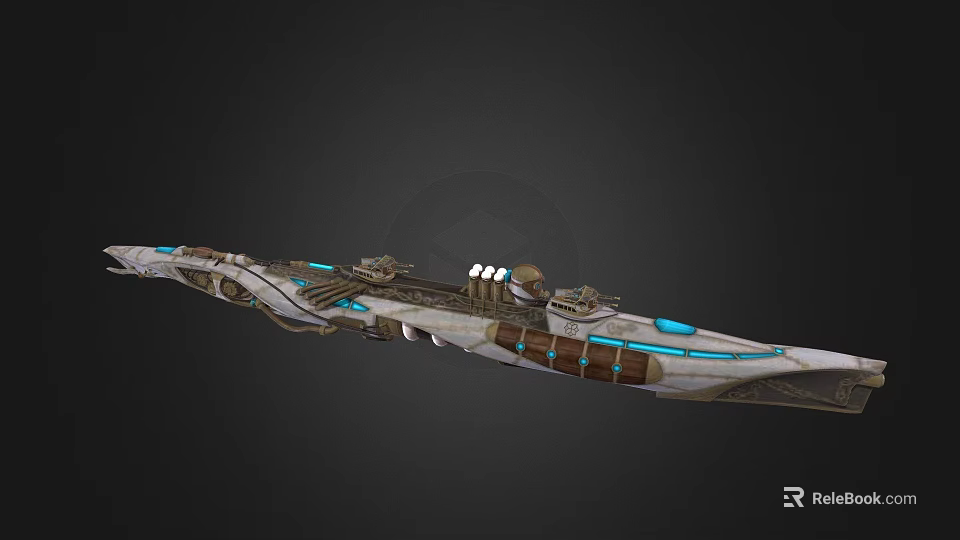 Futuristic Warship Design With Blue Accents 3d model 