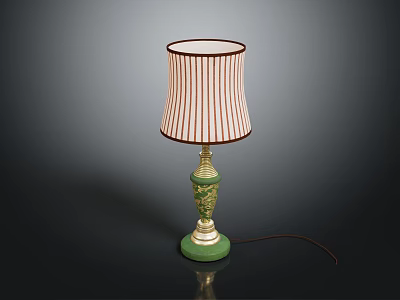 Elegant Table Lamp With Green Base Gold Accents And Pink Striped Shade 3d model