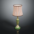 Elegant Table Lamp With Green Base Gold Accents And Pink Striped Shade