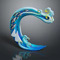 Blue Curved Wave Sculpture With Swimming Fish Displaying Aquatic Animals In Motion