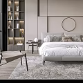 Modern Double Bed Bedroom Interior Design With Pillows Round Mirror And Area Rug