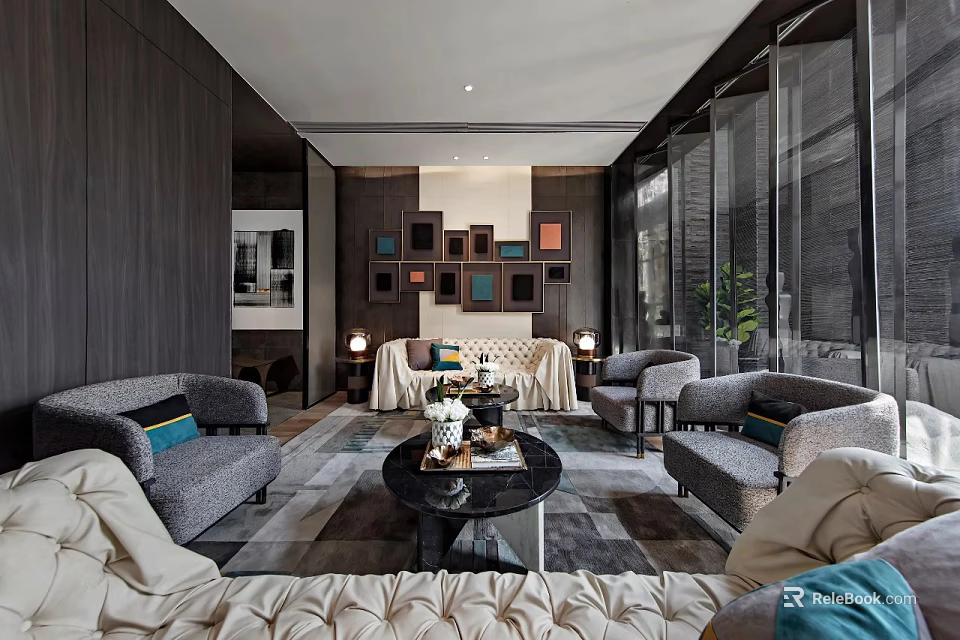 Modern Living Room Interior Design With Sofas Coffee Table Decorative Wall And Rug 3d model 