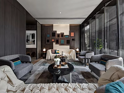 Modern Living Room Interior Design With Sofas Coffee Table Decorative Wall And Rug 3d model