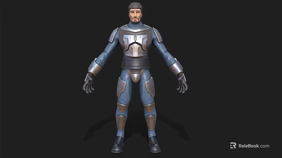 Man In Blue And Silver Armor 3D Character Model With Detailed Design 3d model 