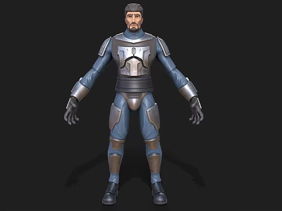 Man In Blue And Silver Armor 3D Character Model With Detailed Design 3d model
