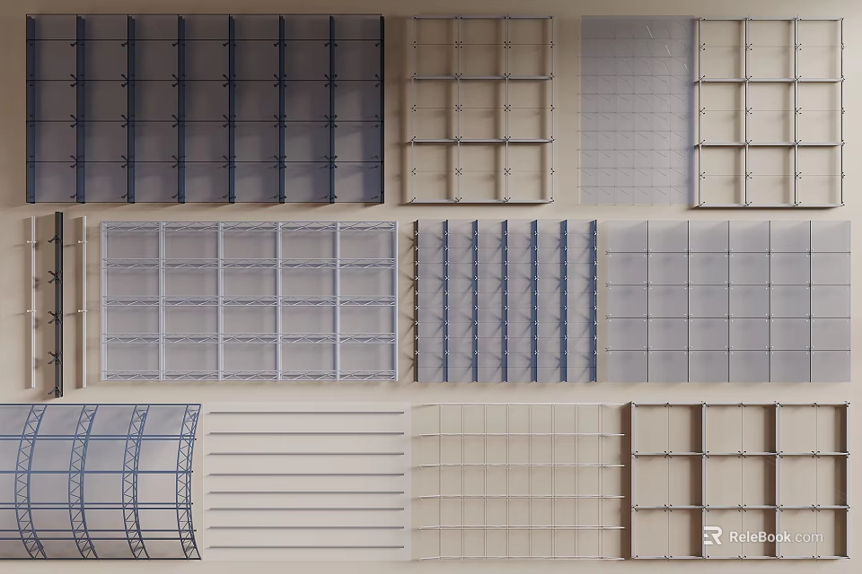 Architectural Exterior Facade Panels With Various Grid Patterns Materials And Textures 3d model