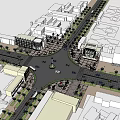 Urban Garden Landscape Design With Roundabout Buildings Green Plants And Pedestrian Areas