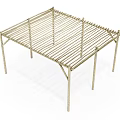 Modern Metal Pergola Structure Design With Grid Top And Supporting Posts