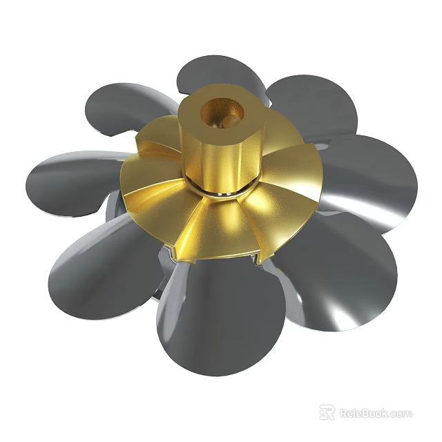 Gold And Silver Mechanical Impeller With Multiple Blades Structure Design 3d model 