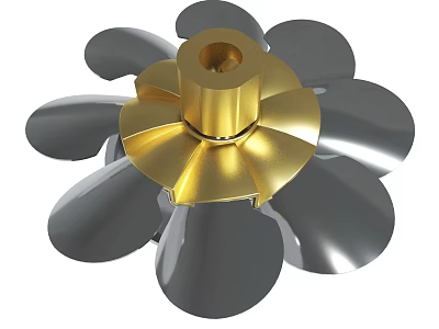 Gold And Silver Mechanical Impeller With Multiple Blades Structure Design 3d model