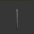 Classic Metal Sword With Long Blade And Decorative Hilt Isolated On Gray Background