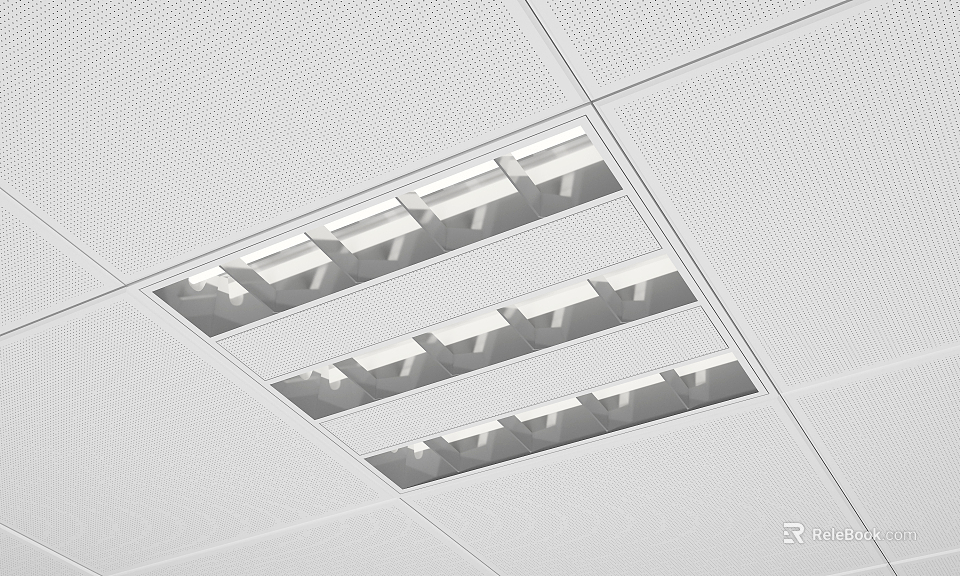 Recessed Grille Lights On White Ceiling For Modern Commercial Interior Lighting 3d model 