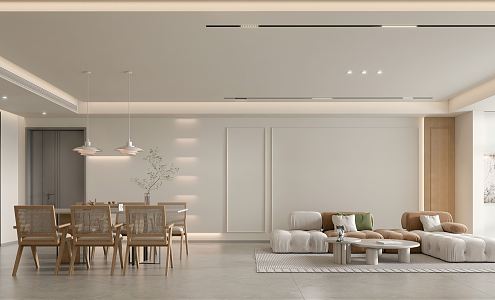 Modern Guest Dining Room Cream Guest Dining Room Sofa Coffee Table Combination Living Room Sofa Background Wall Dining Table and Chair Combination Dining Room Chandelier Dining Room High Cabinet Refrigerator 3d model