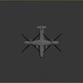 Airplane With Four Blue Propellers Large Fuselage And Red Logo On Tail In Gray Background