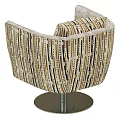 Light Gray Accent Chair With Striped Armrest And Metal Swivel Base