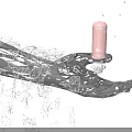 Abstract Polygonal Structure With Pink Cylinder And White Triangular Fragments On Black Background