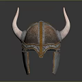 Viking Weapon Helmet With Horns Metal Leather And Golden Stripes Design