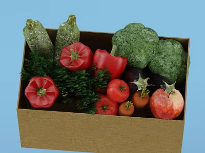 Fresh Assorted Vegetables in Cardboard Box with Broccoli Tomatoes and Bell Peppers 3d model