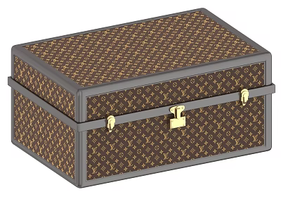 Brown Patterned Storage Box With Dark Gray Trim And Gold Lock Clasps 3d model