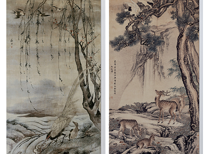 Chinese landscape painting handed down famous painting birds and animals landscape painting combination model