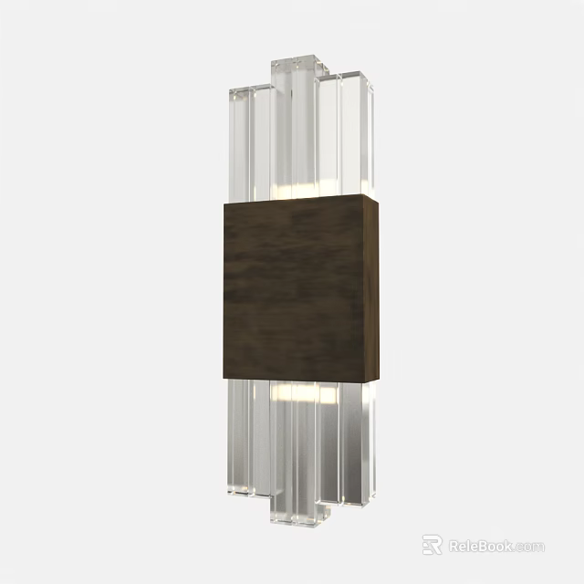 Modern Wall Lamp With Transparent Glass Panels And Wooden Center Accent Design 3d model 