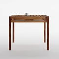 Wooden Dining Table With Slatted Tabletop And White Cup On Surface 3d model