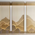 Modern Wooden Room Divider With Mountain Pattern Vertical Slats For Interior Decor 3d model