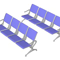 Blue Public Seating With Metal Frame And Connected Chairs For Public Areas