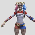 Harley Quinn Character With Pink Blue Pigtails Daddy's Lil Monster Shirt Blue Shorts Tattoos Boots