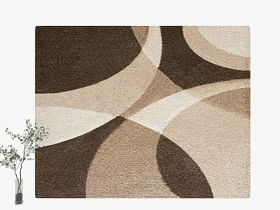 Modern Square Rug With Brown Beige White Abstract Curved Patterns For Living Room Decor 3d model