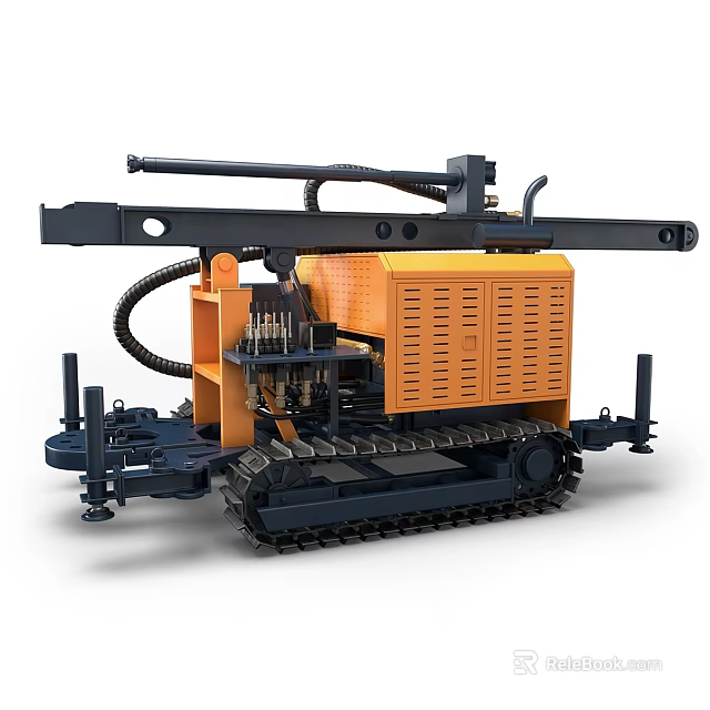 Orange And Black Tracked Drilling Machine With Drill Arm And Crawler Chassis 3d model