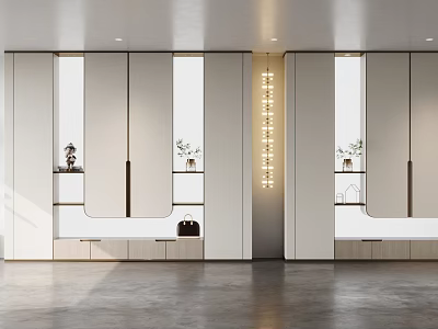 Sleek Modern Shoe Cabinet Design With White Storage Shelves Mirror Panels And LED Lights 3d model