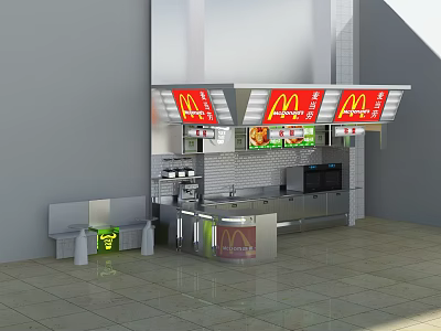 McDonald's Restaurant Interior With Order Counter Seats And Brand Logo 3d model