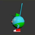 Cartoon Turquoise Rabbit with Large Ears Green Cap Red Shoes Cheerful Expression And Outstretched Arms
