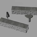 Gray Stone Objects With Rectangular Blocks Spiral Patterns Small Round Base And Metallic Curve 3d model