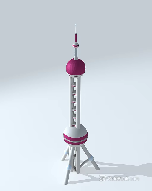 Detailed Modern White And Pink Tower With Spherical Structure And Antenna 3d model 