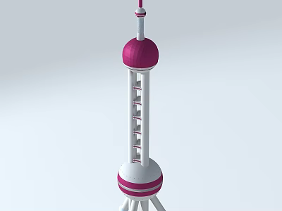 Detailed Modern White And Pink Tower With Spherical Structure And Antenna 3d model
