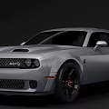 Silver Muscle Car With Front Grille Design Hood Scoops And Black Wheels Red Brake Calipers