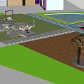 Garden Landscape Design With Buildings Green Spaces Walkways And Seating Areas