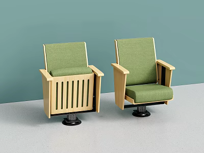 Modern Public Chairs With Green Cushions Wooden Frames And Black Bases 3d model