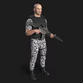Man Wearing Camouflage Uniform Holding Rifle With Tactical Vest And Black Boots