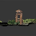 Rusty Metal Frame Equipment With Roller Standing Among Green Grass And Gravel