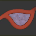 Red 3D Biological Structure Model With Blue Internal Dots And Smooth Surface