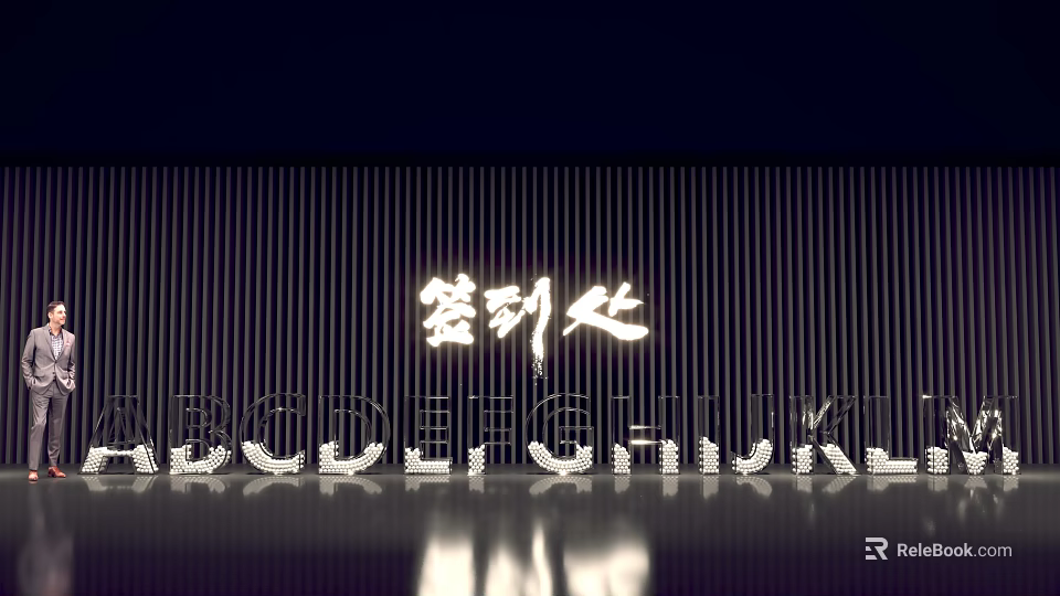 Elegant Sign In Desk With Striped Background Letter Decorations And Reflective Surface 3d model 