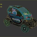 Small Blue Electric Car with Two Seater Modern Compact Design and Large Wheels