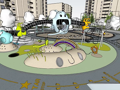 Children's Play Area With Slide Rainbow Sandpit Swing And Colorful Play Structures 3d model