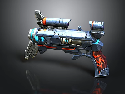 Futuristic Sci Fi Weapon Featuring Blue Red Accents And Tactical Design Elements 3d model